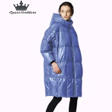 QueenGoddess российской моды 90% новых зимних теплую свободную одежду утка ворсинки туба пуховик женский