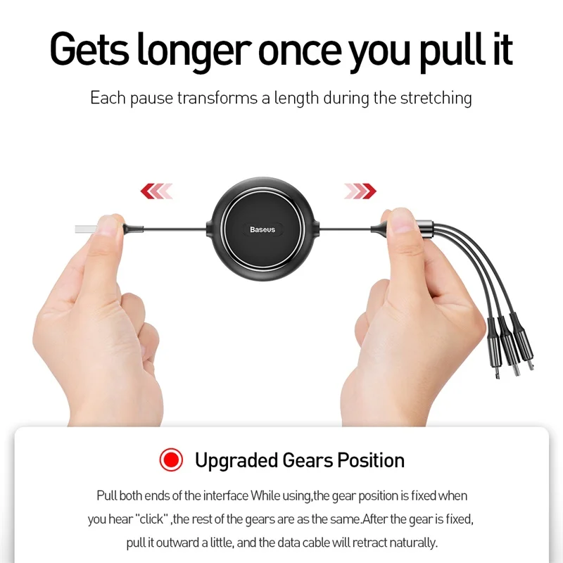  Baseus 3 in 1 Versenkbare USB Kabel Für iPhone Xs Max Xr X 3in1 Schnelle Lade Ladegerät Micro USB T
