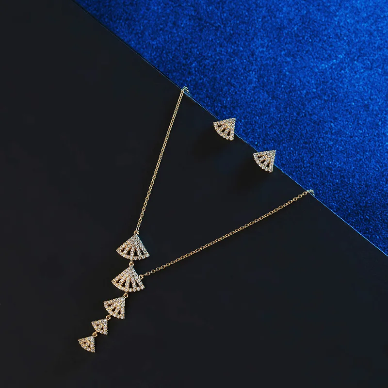 Hadiyana Fashion Shell Shape Cubic Zircon Clear Necklace Earrings Wedding Bridal Jewelry Sets Dress Accessories TZ5038