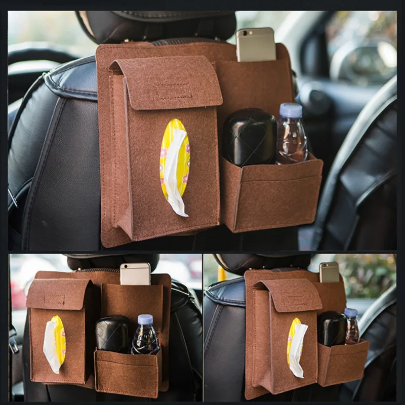 2018 New Car Seat Storage Bag Hanging Bags Multifunction Tissue Bag Felt Hanging Holder Travel ...