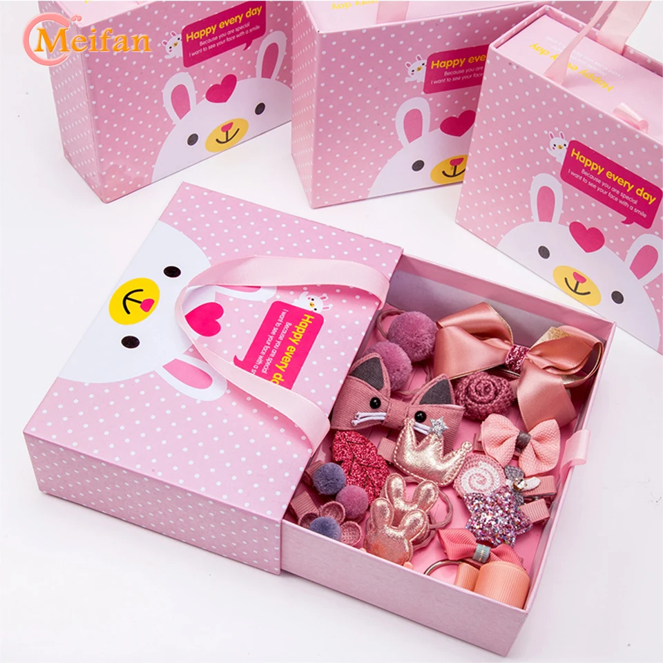 

MEIFAN Children's Gift Hair Clip Cute Hair Accessories Ribbon Bow Hair Hairpins Kid Headdress With Box Present