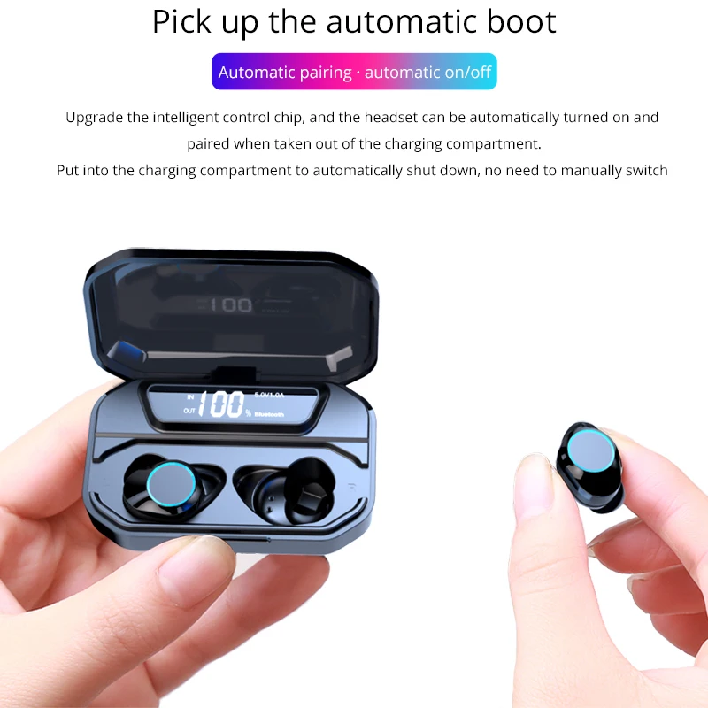 G02 TWS 5.0 Bluetooth 9D Stereo Earphone Wireless Earphones IPX7 Waterproof Earphones 3300mAh LED Smart Power Bank Phone Holder