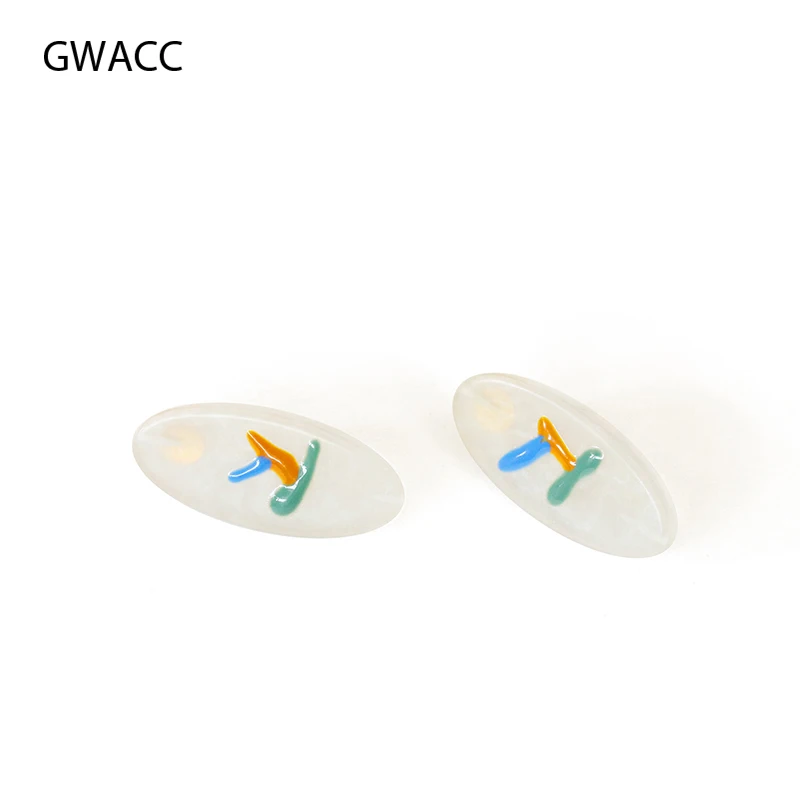 

GWACC 2019 New Creative Design Translucent Resin Oval Stud Earrings For Women Girls Hand Drawn Doodle Vintage Big Long Earrings