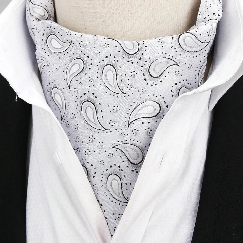 Мужские высококачественные шарфы Ascot с узором пейсли, галстуки для мужчин YFTIE0376 - Цвет: Silver