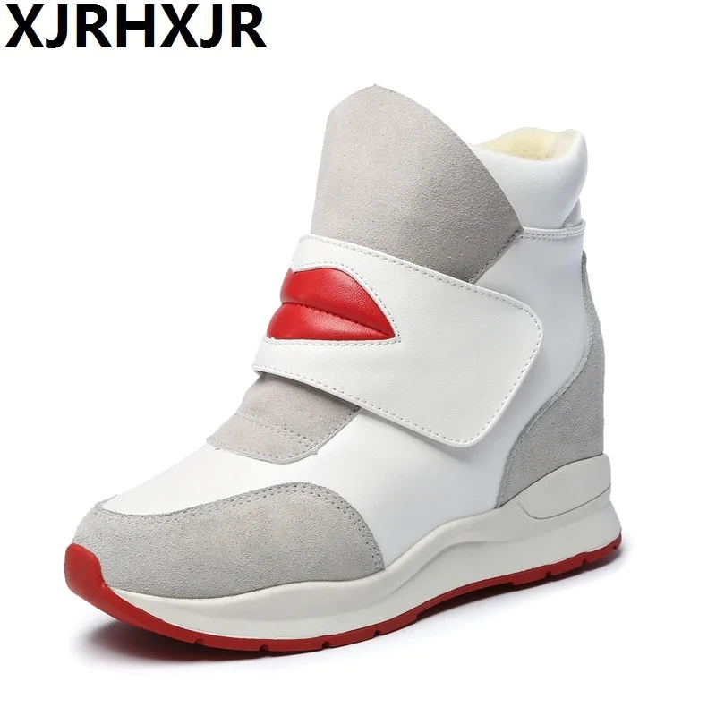 

XJRHXJR Spring Autumn Women's Vulcanize Shoes 2019 Fashion High Top Hook&Loop Casual Shoes For Woman Height Increasing