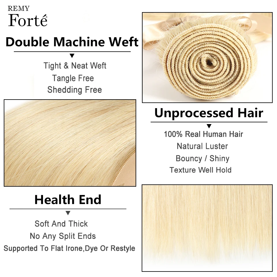 Remy Forte 613 Bundles With Closure Brazilian Hair Weave Bundles Honey Blonde Straight Bundles With Closure Remy Hair Extension