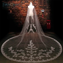 Реальные фотографии 3 м белый/слоновая кость Красивая Соборная Длина кружевной край аппликации Удивительные Свадебные вуали свадебные аксессуары TBV10