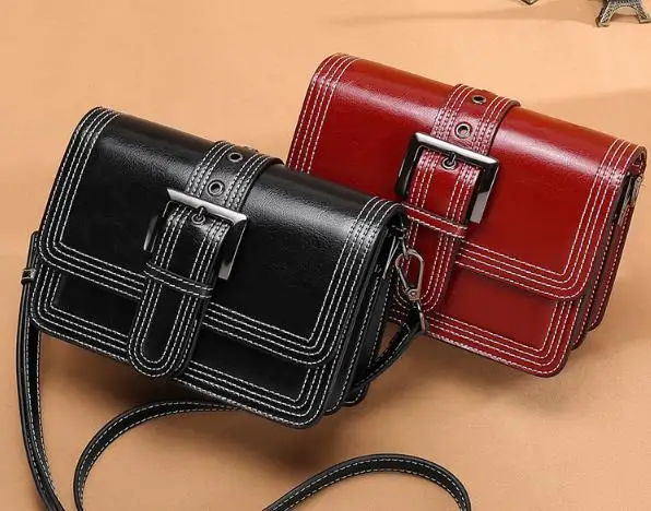 

Female bag 2019 new single shoulder diagonal bag wild simple contrast color small square bag leather handbag