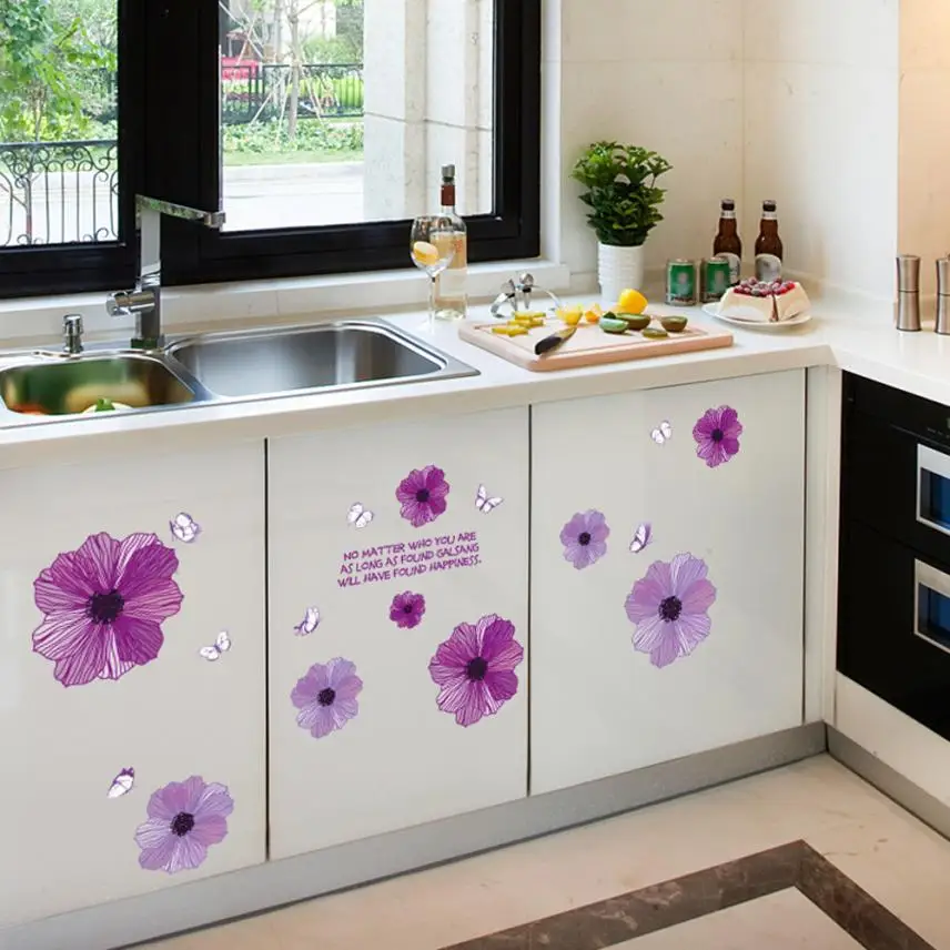 

Home decoration Purple Flowers Background Wall Decoration Removable Wall Stickers 2908