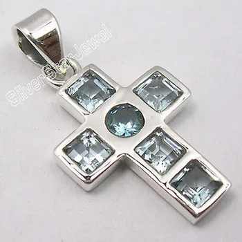 

Muiltiple Choices Chanti International . Low Price BLUE Topas Gem ONE OF A KIND CROSS Pendant 3.1 CM