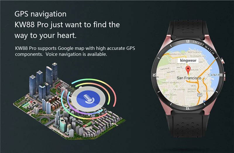 NEW KW88 Pro Android 7.1 3G Smartwatch Phone MTK6580 Quad Core 1GB 16GB Heart Rate Monitor GPS 2MP Camera Smart Watch Men