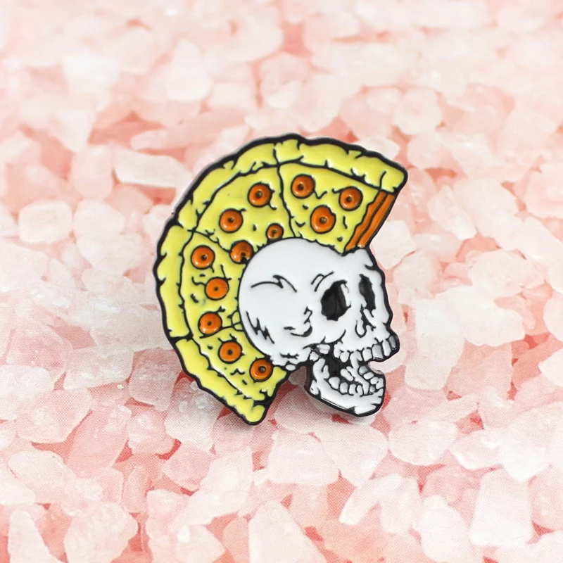 

Fun Pizza Hairstyle Skull Enamel Pins Hip-hop Yellow Pizza Skeleton Brooches Punk Liberty Backpack Badge spikes Jewelry Gifts