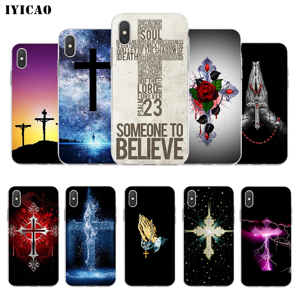 IYICAO Creative Christian cross Soft Silicone Phone Case for iPhone X XR XS MAX 6 6s 7 8 Plus 5 5S SE TPU Cover | Мобильные телефоны
