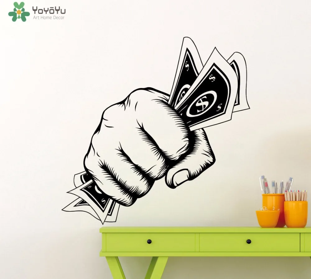 

YOYOYU Business Wall Decals Money Hand Pattern Wall Stickers Interior Office Art Design Decor Sign High Quality Logo ModernSY509