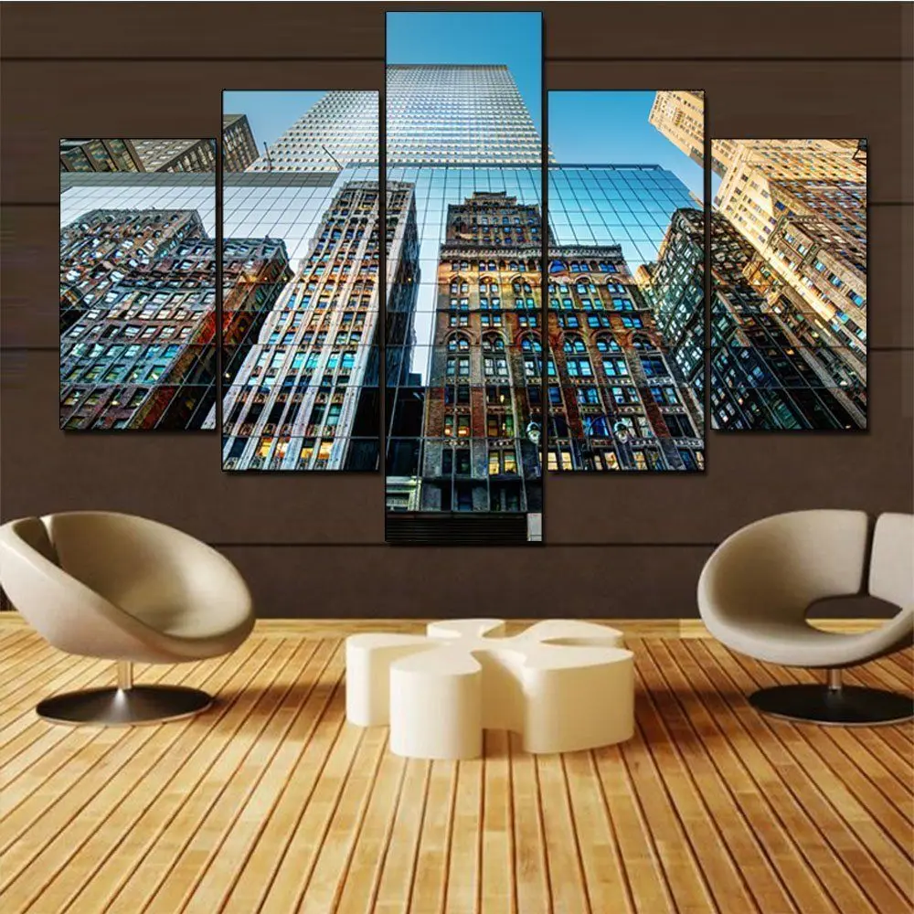 Wall Art Beautiful New York Architecture 5 Panels Wall Art Canvas