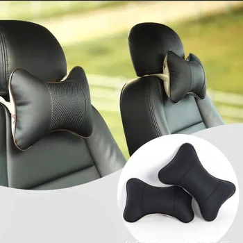 

New 2pcs Top Layer Leather Car Headrest Headrest For Mitsubishi outlander 2016 lancer 10 9 pajero asx l200 pajero Car styling