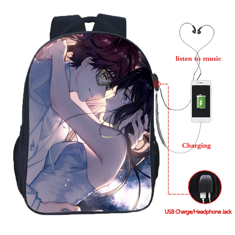 Mystic Messenger USB зарядный рюкзак школьные сумки для студентов красивые мальчиков и