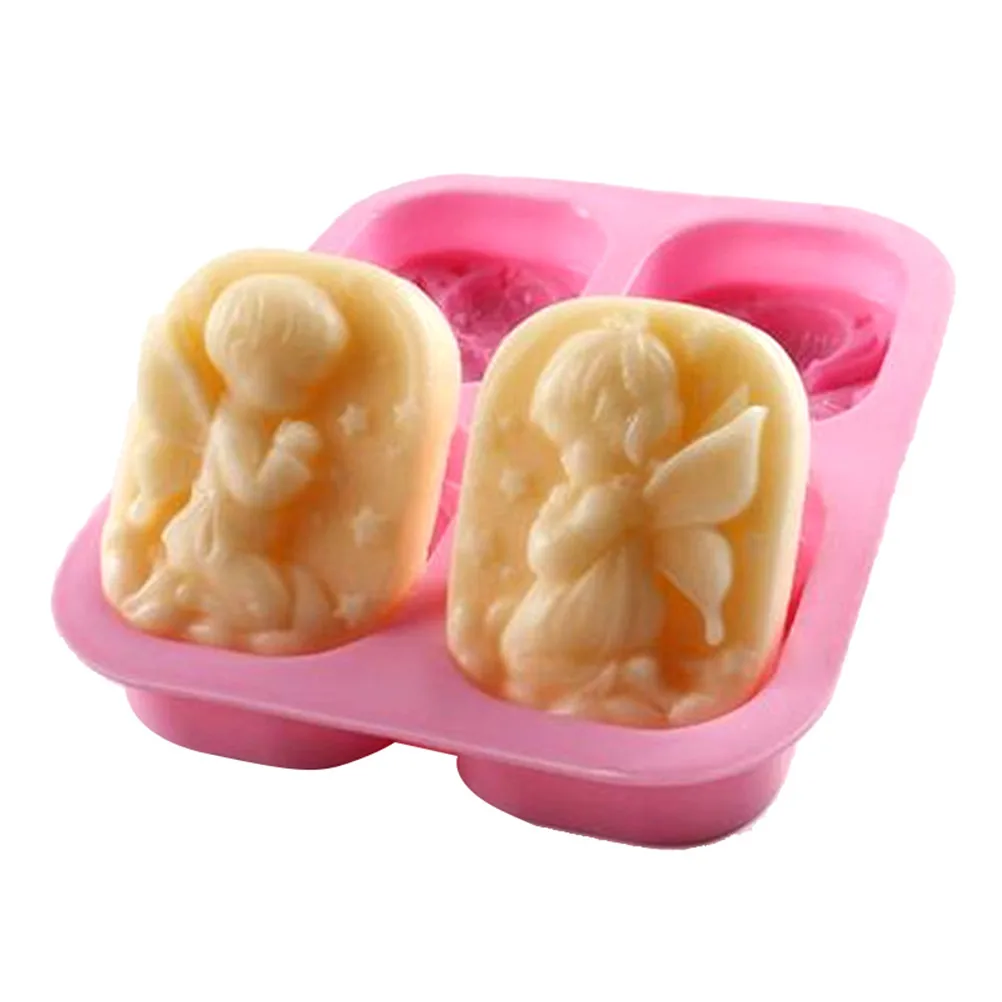 3D мыло формы DIY Crafts Mold 4 отверстия ангелы молитва Еда-класс силиконовая форма для мыла или выпечки Ангел пара автор ручной работы инструмент