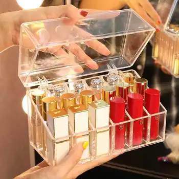 

18 Grid Acrylic Lipstick Holder Portable Transparent Makeup Organizer Jewelry Makeup Case Cosmetics Brush Display Stand Box