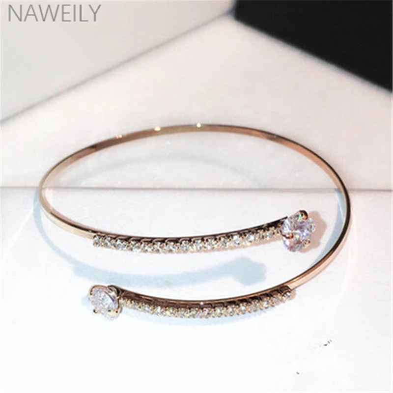 

New Fashion Heart Cubic Zircon Cuff Bracelet Super Flash Crystal Bangles For Women Jewelry Gift Open Bracelet