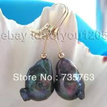 Xiuli 0086 Природный 20 мм Черный Reborn Кеши Жемчужные Серьги 14KGP