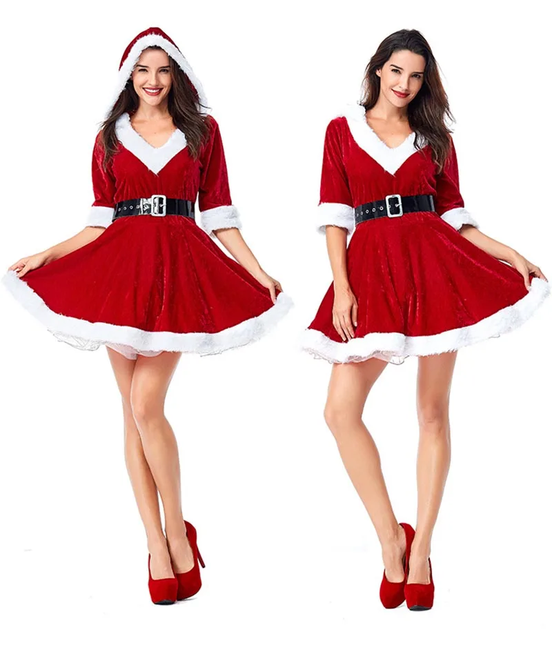 Женский костюм «Мисс Санта Клаус»; Рождественский новогодний костюм для взрослых; красное бархатное рождественское платье принцессы с длинными рукавами; красные бархатные платья