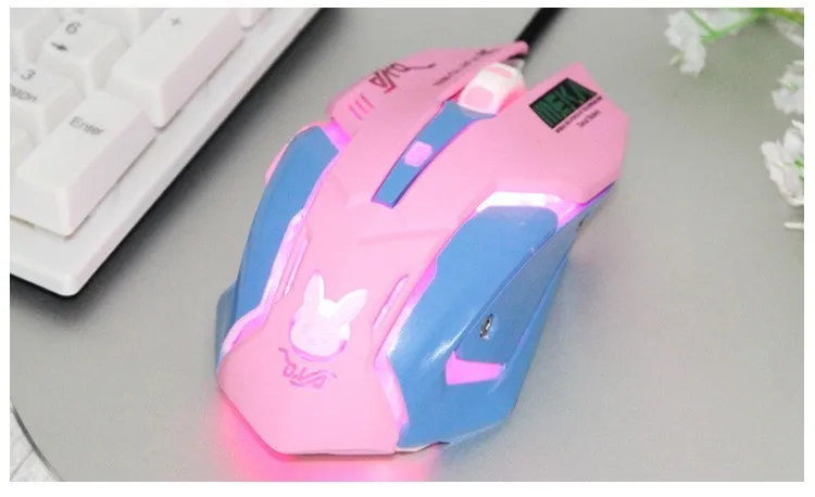 Новое поступление OW 6 кнопок игровой дыхание светодиодный подсветкой, игровая мышь D. VA Reaper Проводная компьютерная USB Мышь для патруля геймеров - Цвет: Розовый