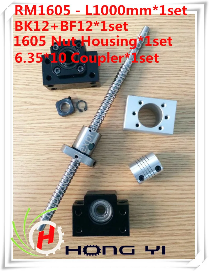 

Rolled Ballscrew assembles1 set SFU1605 -L1000mm +BK12 / BF12 Ballnut end Support +1605 Nut Housing Bracket+ 6.35*10mm couplers