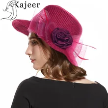 Kajeer Женская мода Винтаж Шерсть широкими полями фетровые шляпы для женщин котелок флоппи Feminino Осень Дамы кепки зимняя церковь шляпа