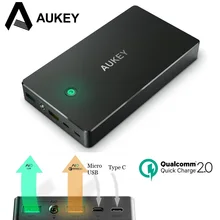 Aukey 20000 мАч Power Bank с Micro USB и Тип C вход 5V3A QC2.0 Портативный быстрое зарядное устройство для Xiaomi Redmi 4x, Samsung Galaxy S8