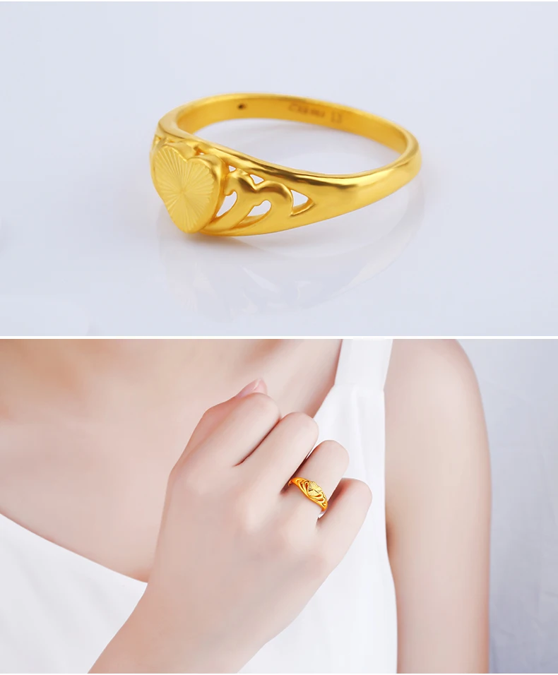 JLZB 24K золотое кольцо Настоящее AU 999 твердые золотые кольца элегантное блестящее сердце Красивые высококлассные модные ювелирные изделия Горячая Новинка