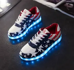 Новый зарядка через USB LED детская обувь для мальчиков Обувь для девочек резиновая подошва низкая, чтобы помочь шнуровке светящиеся