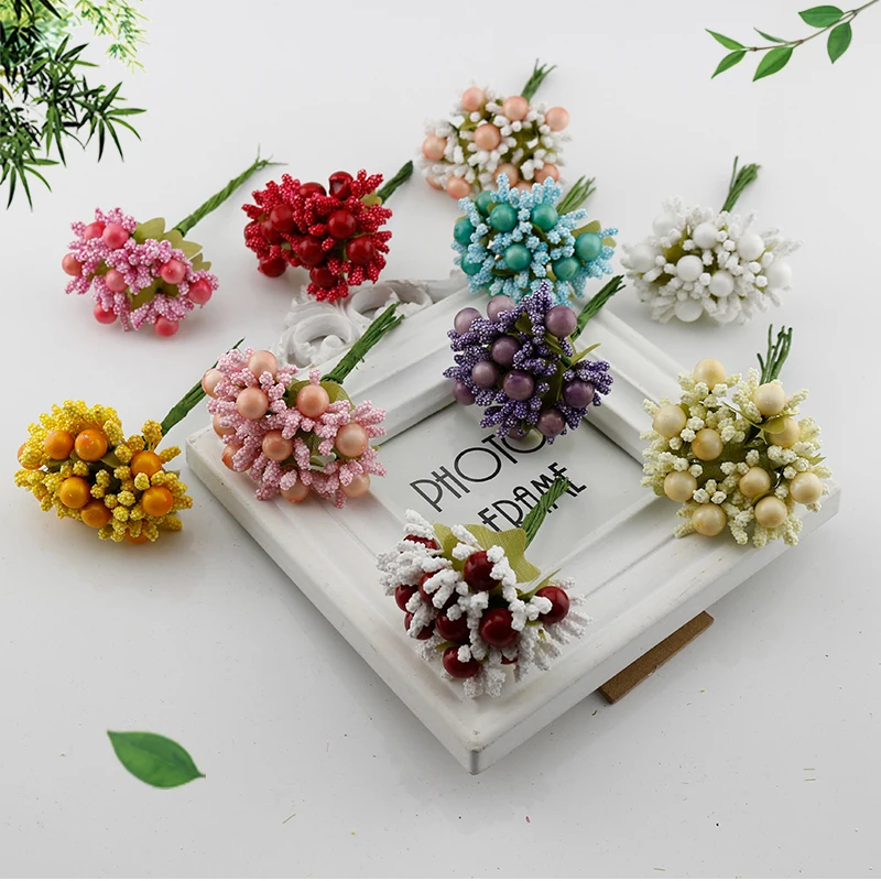 

10 pcs berry stamens fake flower cheap artificial flowers for home brides wedding car Gift box decoration Foam Silk DIY wreath