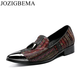 

JOZIGBEMA Luxury Design Men Wedding Party Shoes Fashion Spikes Tassel Men Loafers Casual Shoes Men Flats Smoking Slipper