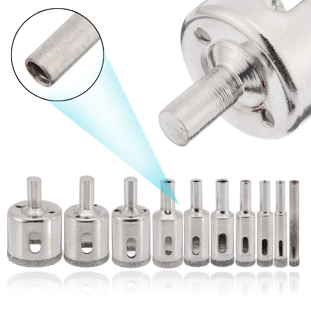 10pcs Diamond Holesaw Set Mayitr Drill Bit Hole Saw Cutter 6/8/10/12/14/16/18/22/26/32mm for Tile Glass Marble Ceramic Drilling