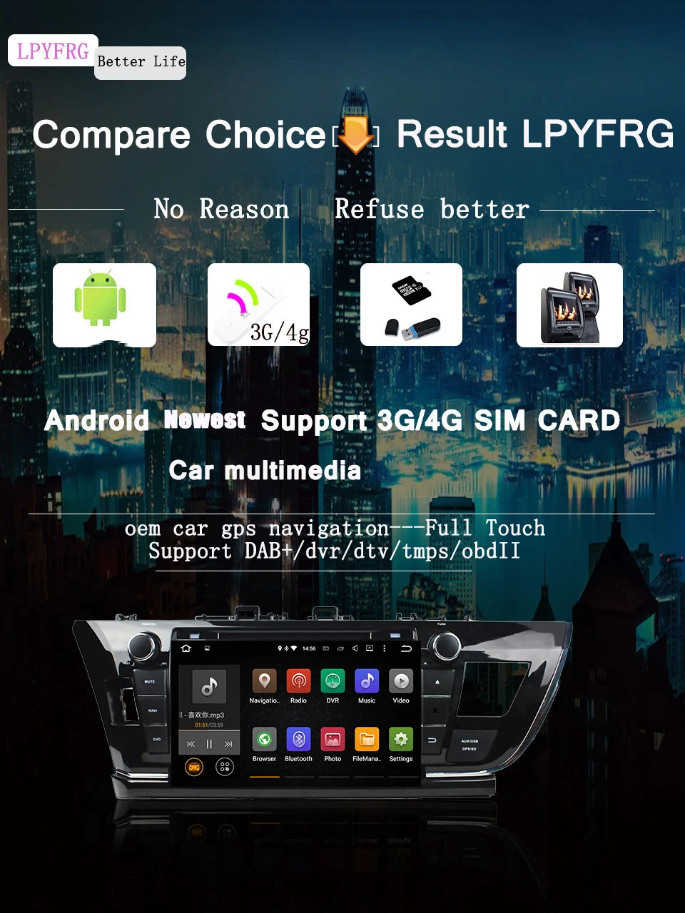 Perfect 1024*600 Octa-Core Android 9.0 HD 9" Car PC Radio DVD for Toyota Corolla 2013-2016 Right With GPS 4G/WIFI BT IPOD TV USB AUX IN 2 Perfect 1024*600 Octa-Core Android 9.0 HD 9" Car PC Radio DVD for Toyota Corolla 2013-2016 Right With GPS 4G/WIFI BT IPOD TV USB AUX IN 2