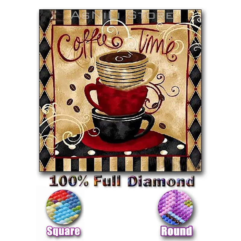 

Full Square/Round Drill 5d Diy Diamond Painting Cross Stitch Resin Cartoon Coffee Time Diamond Mosaic Diamond Embroidery