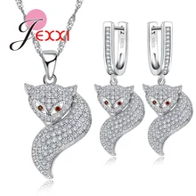 Лучший Дизайн Прекрасный маленький Лисичка ювелирный набор женщина высокое качество 925 пробы серебро ожерелье серьги красный глаз длинный хвост