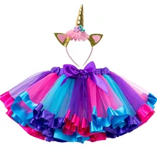 Модная Милая одежда для маленьких девочек юбка-пачка милая детская Тюлевая юбка+ повязка на голову Радужная юбка для детей 4, 5, 6, 7, 8 лет