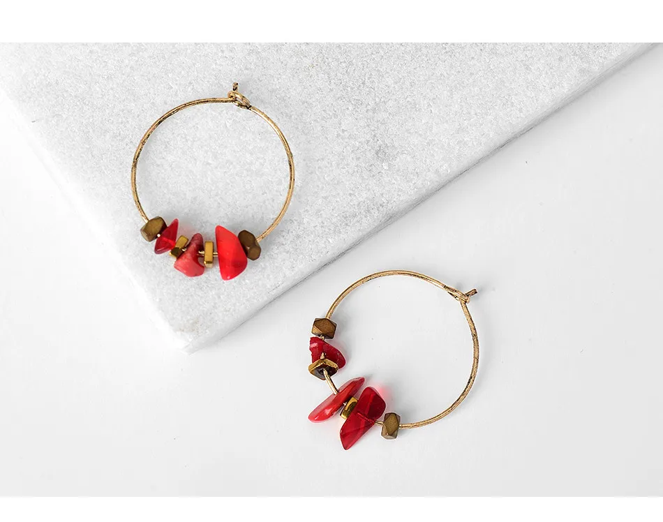 HTB1QVjmQFXXXXaLXVXXq6xXFXXX9 - Women Trendy Red Natural Stone Pendant Round Hoop Earrings Vintage Antique Gold Circle Hoop Earrings Jewelry