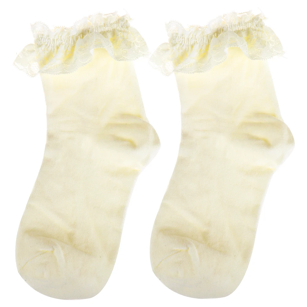 white 1 пара модных винтажных кружевных гофрированных коротких носков, модные женские черно-белые носки принцессы для девочек - Цвет: white