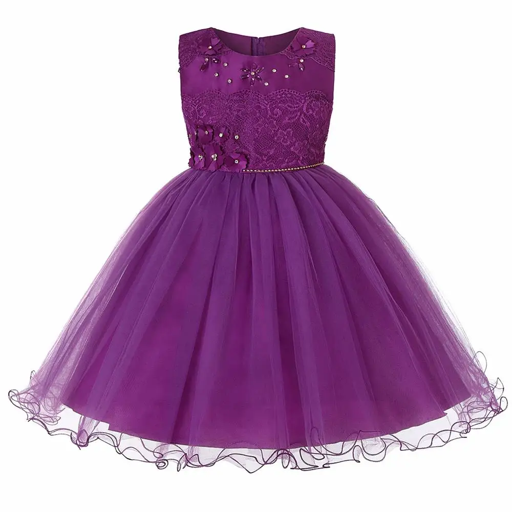Платье для девочек детское элегантное кружевное праздничное платье принцессы без рукавов свадебное платье с цветочным узором для девочек Одежда для маленьких девочек От 8 до 14 лет - Цвет: Purple