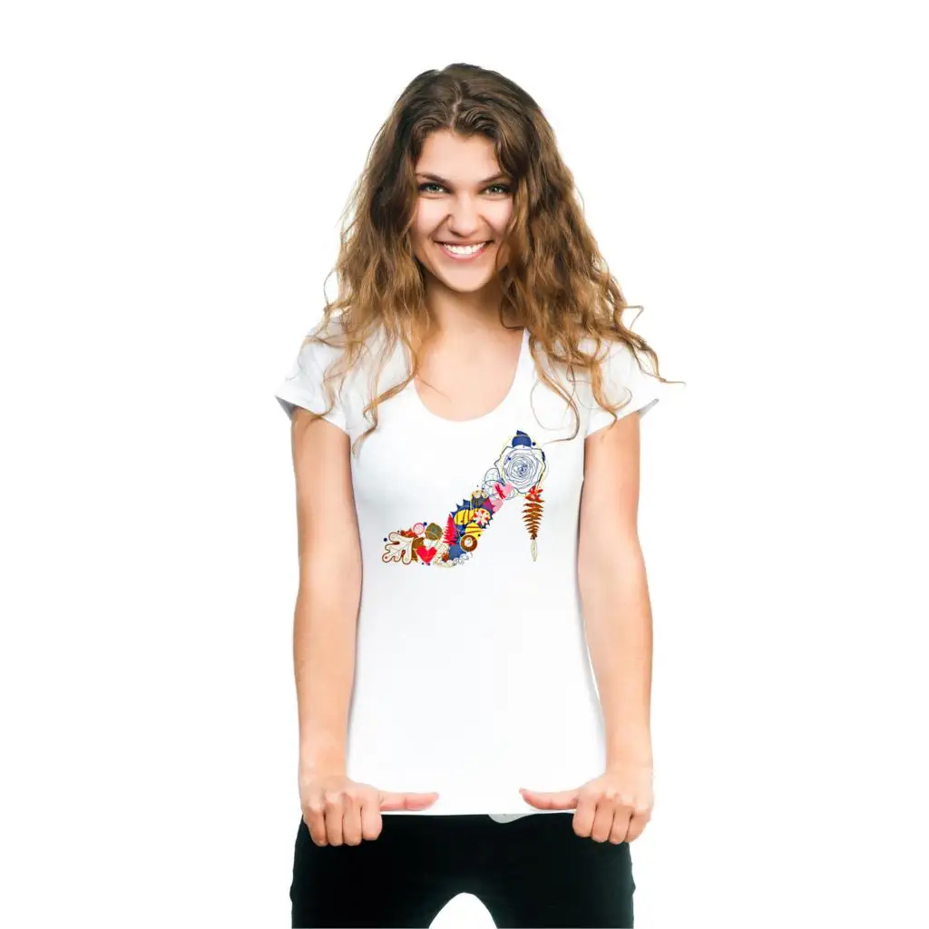 

GLENN BERGER 2019 New High Heels Print Beautiful Summer tshirt Women Vogue Princess Short Sleeve T-Shirt Cheap Female Tees Tops