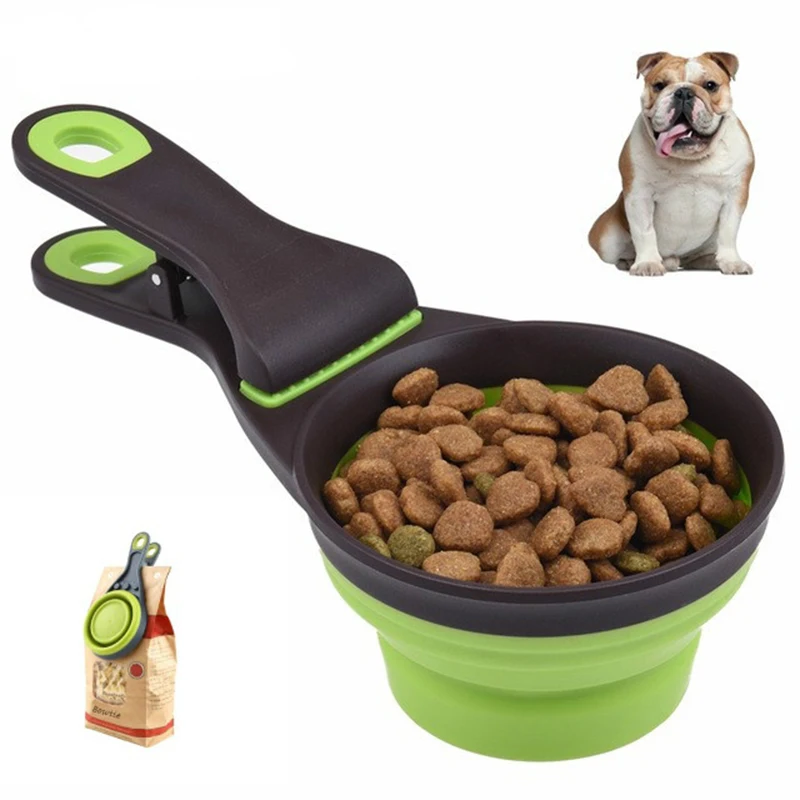 

Multifunctional Pet Dog Bowl Portable Folding Pet Food Containers 2 IN 1 Puppy Feeder Bag Sealing clips Pet Dog Feeding Supplies