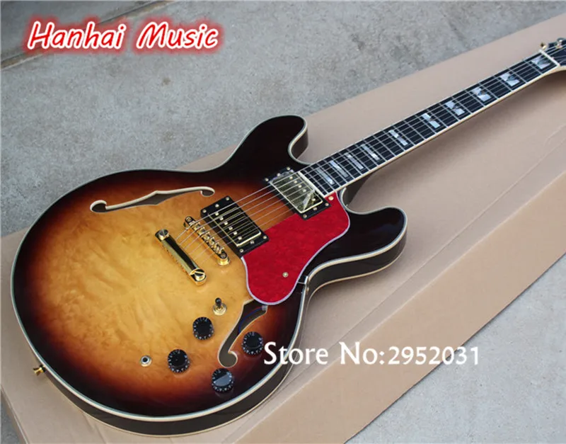 Free Shipping Semi hollow Electric Guitar,Quilted Maple