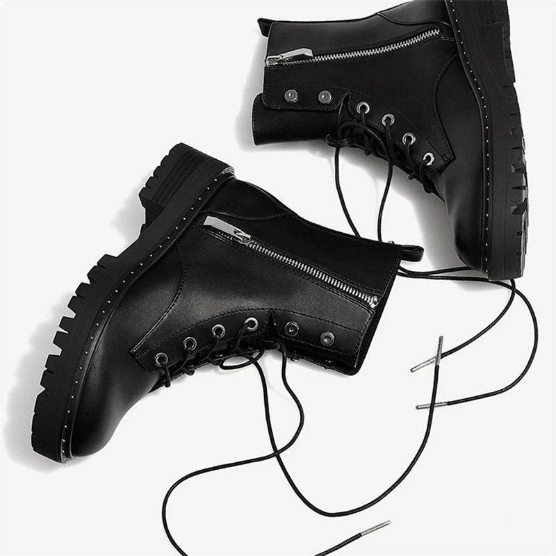Boussac/Ботинки Martin на шнуровке с заклепками; женские ботильоны с круглым носком; короткие плюшевые зимние ботинки; женская обувь; Botas Mujer; SWE0212