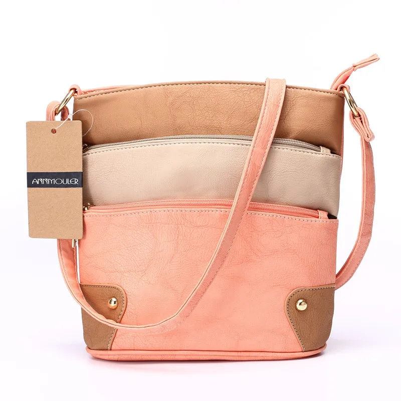 Annmouler, Женская Лоскутная сумка на плечо, 4 цвета, сумка через плечо, сумка-тоут, три молнии, сумка-мессенджер, высокое качество, Bolsos Mujer