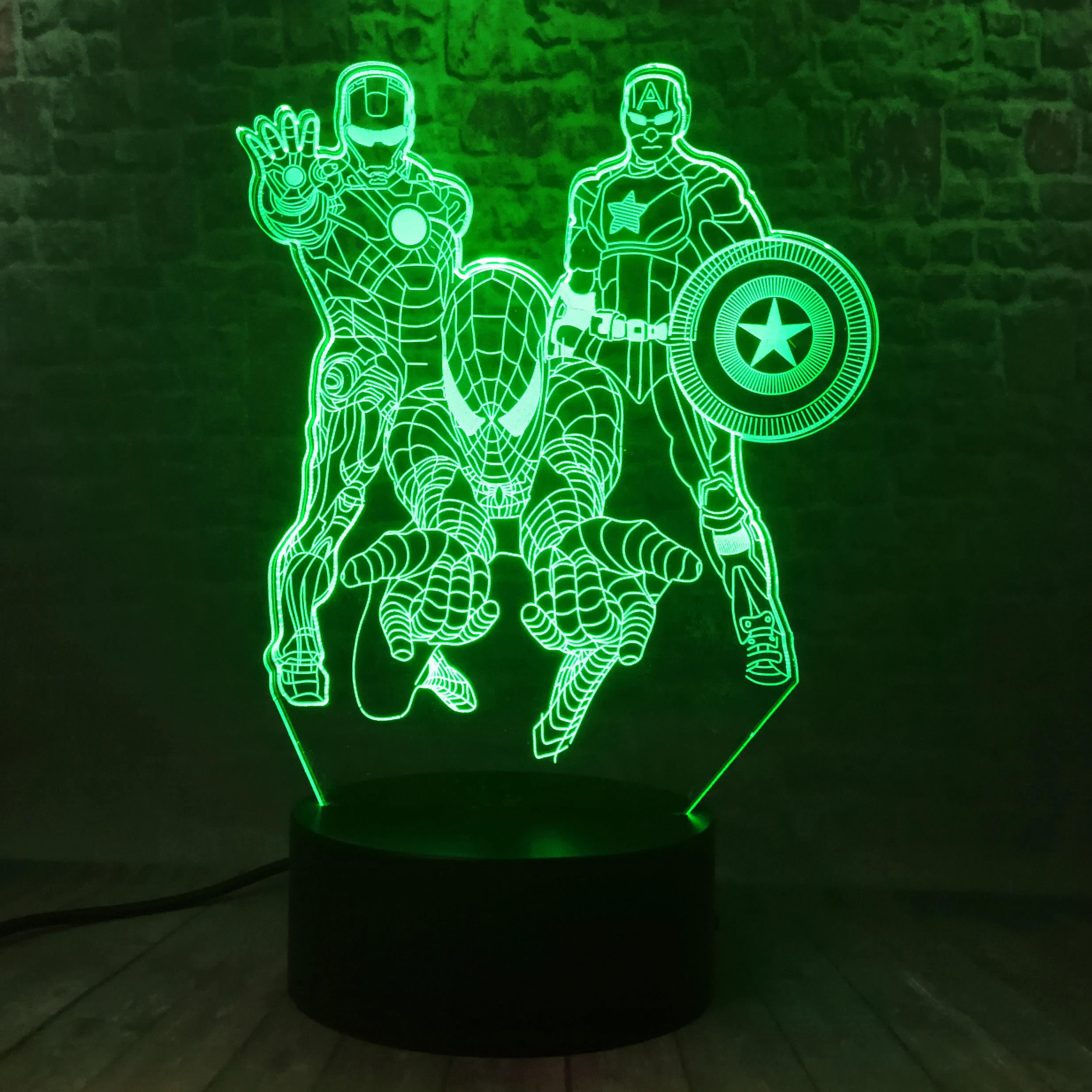  Amroe 3D Marvel Heroes Night Lights for Kids 7 Colors LED Illusion Bedroom Table Lamp Spiderman Cap - 33050777189