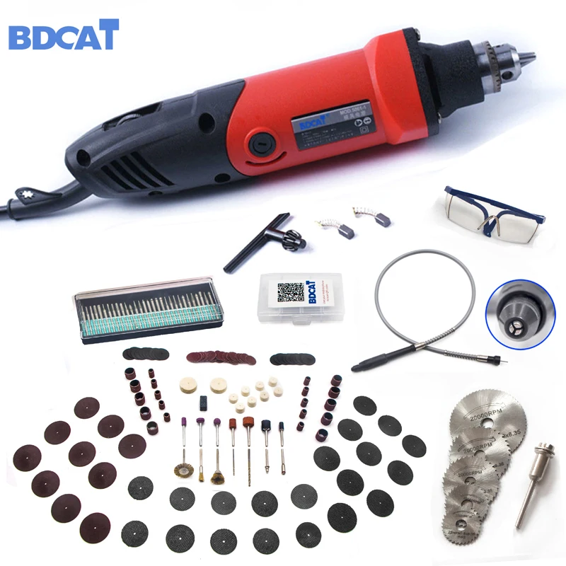 BDCAT 220V 400W Mini Grinder 6 Position Variable Speed For Dremel Rotary Tool Grinding Power Tool with 186pcs Dremel Accessories