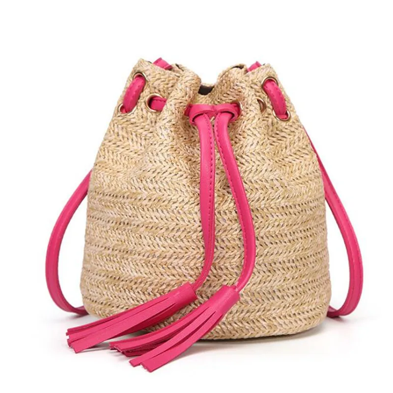 

Ladies Straw Bag For Women Shoulder Bag Casual Crossbody Handbags Mini Knitting Package Fringed Woven Bucket Bag Pouch Hot Sale